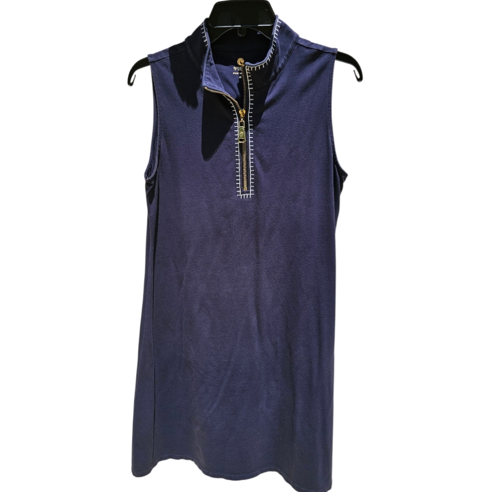 Spartina 449 Sleeveless Navy Top with Zipper Detail In Medium GUC